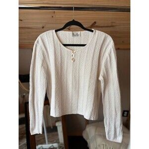 Reba Rose Cream Knit Textured Long-Sleeve Knitted Cottagecore Top Size S/M